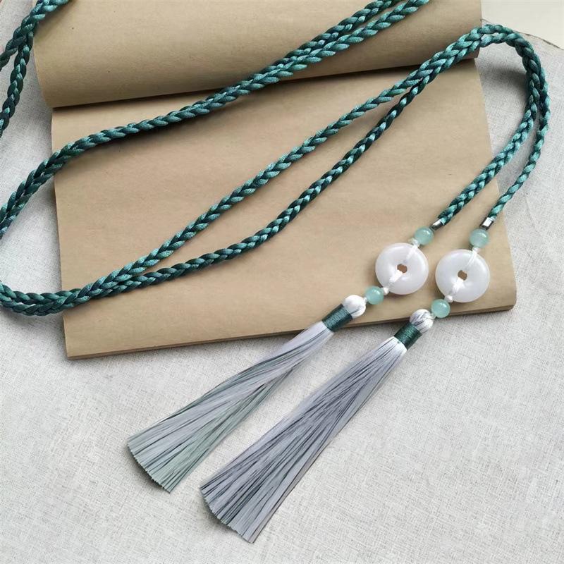 Handwoven Traditional Chinese Style Hanfu Waist Tie Belt with Ping An Pendant for Women Men Cosplay Daily Outfits