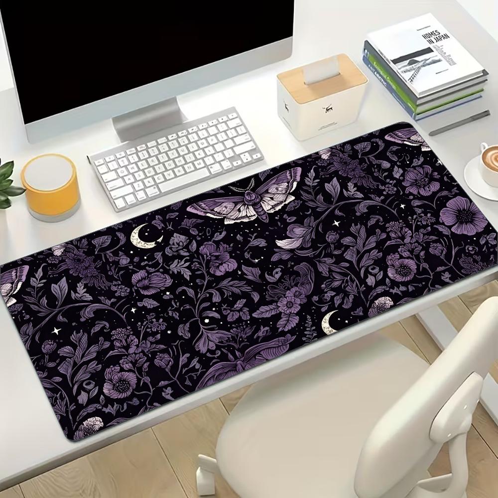 Gaming Mousepad Dark Moon Floral Butterfly Non Slip Rubber Lock Edge Keyboard Pad ESports Gamer Office Laptop Desk Mat