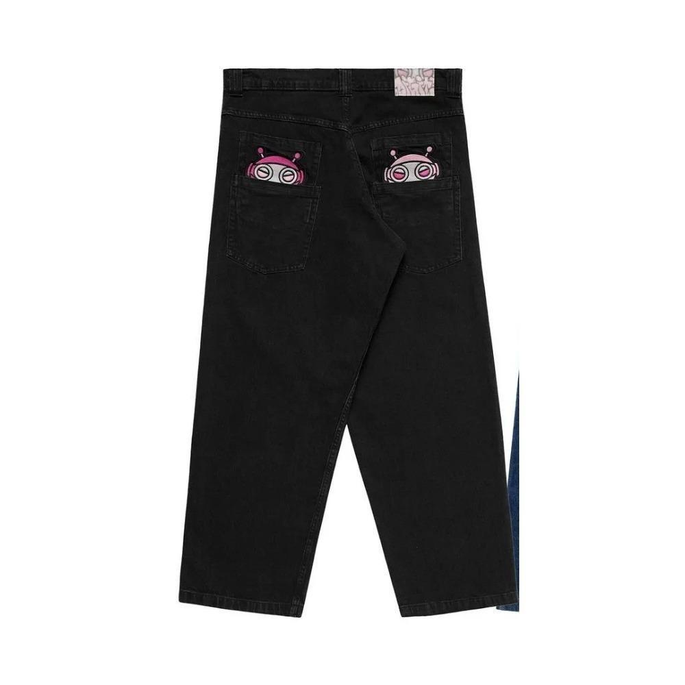 ZYLLO Marka Mody Ulicznej Szerokie Spodnie Jeansowe Y2K Hip-hop Retro Prosty Nadruk Luźne Gotyckie Harajuku Spodnie z Rogami Dziurawione Jeansy