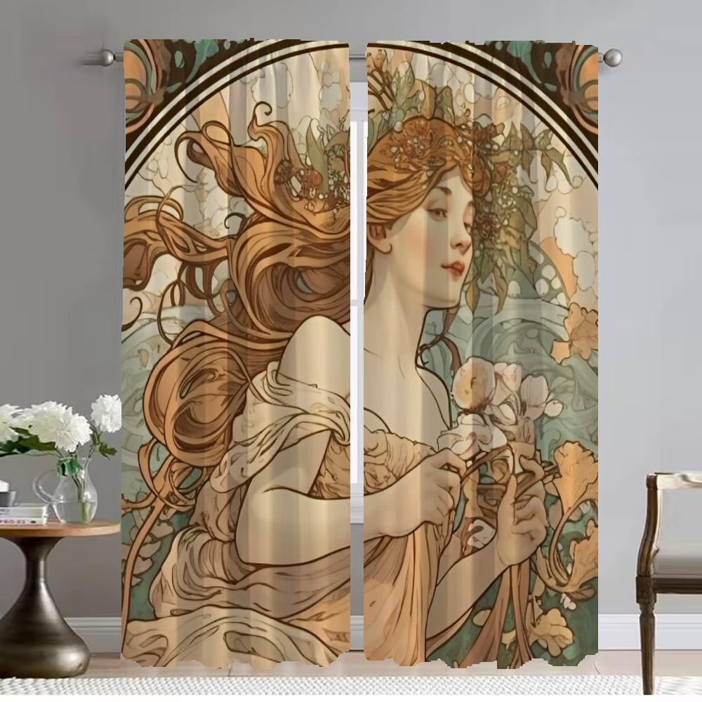 Home Interior Curtains for Camera Mucha Window Curtain for Room 2 Panel Shades Halloween Decoration Partition Living Kitchen