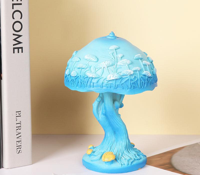 Painting Mushroom Table Lamp,Stained Plant Night Light,Resin Mushroom Bedside Lamp for Bedroom Living Room Home Office Decor