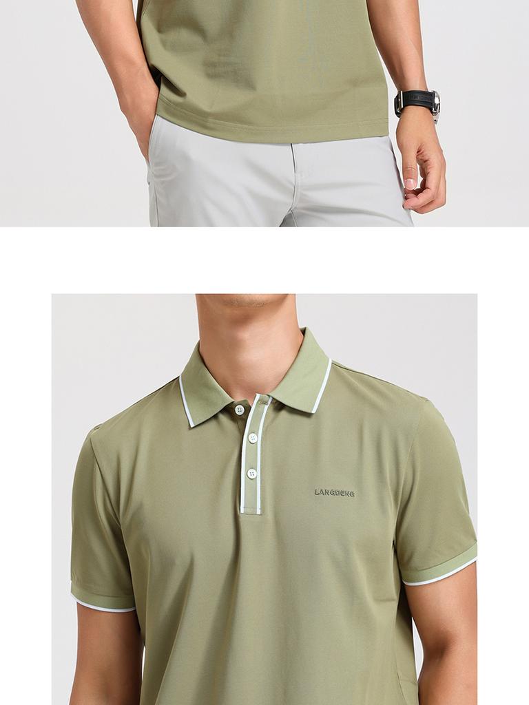 Langdeng Men's Business and Leisure Refreshing Tencel Cotton Mulberry Silk Polo Shirt
