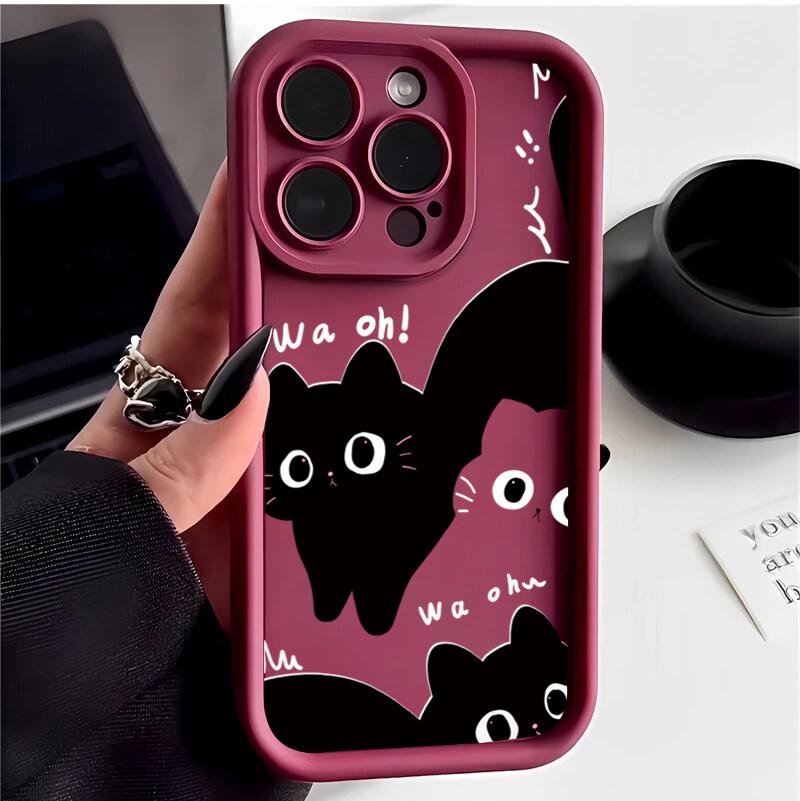 INS Cartoon Black Cat Phone Case For Xiaomi Redmi Note 13 12 Pro Plus 4G 5G 13C 12C 14C 10C A3 Silicone Anti-falling Cover Couqe
