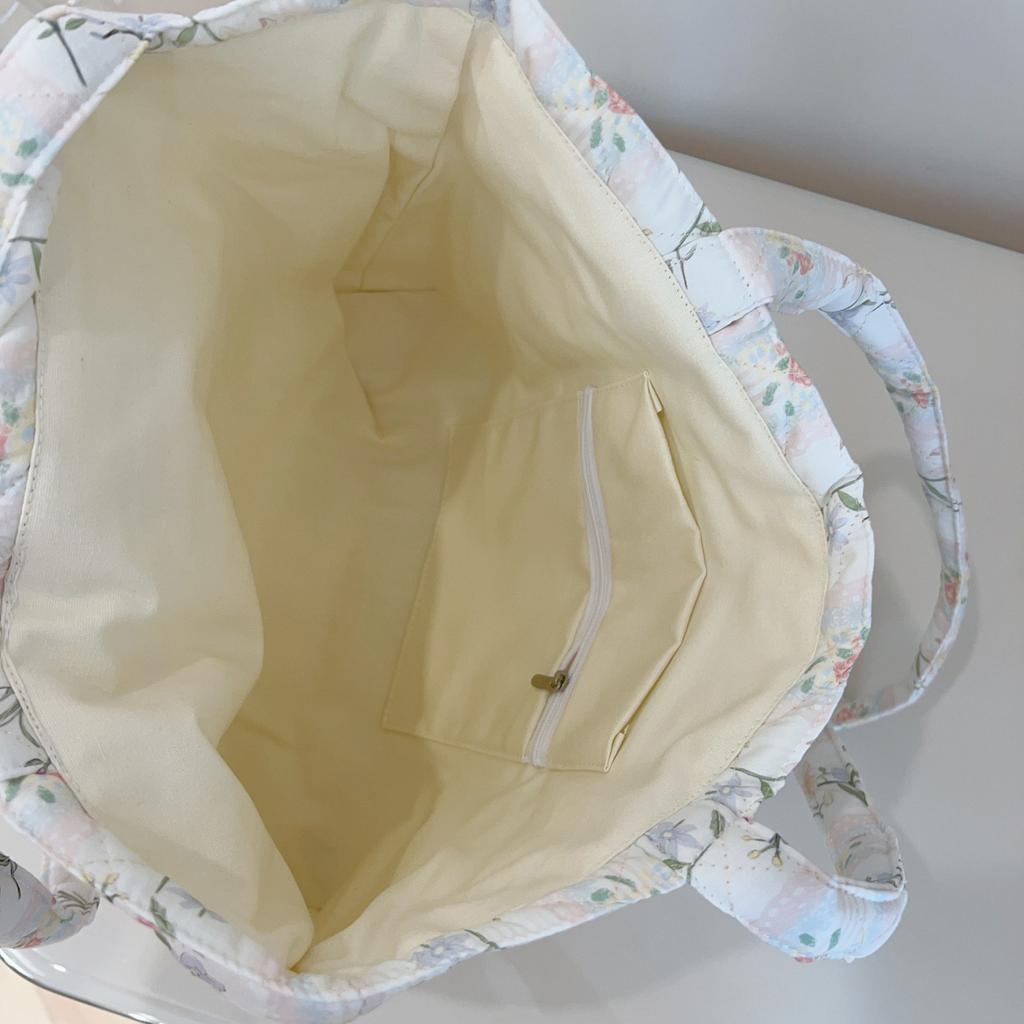 Französische florale gesteppte Tragetasche für Damen, große Kapazität, Schulter-Handtasche mit Baumwollfutter, stilvolle Mommy- und Büchertasche