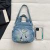 Embroidered Denim Bag Women's Shoulder Bag Cartoon Printed Crossbody Bag