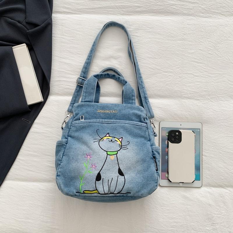 Embroidered Denim Bag Women's Shoulder Bag Cartoon Printed Crossbody Bag