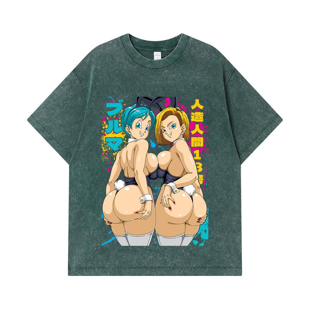 275 GSM Washed T-shirts 100% Cotton Dragon Ball V27 Bulma Android Print Unisex Heavy Cotton T Shirt