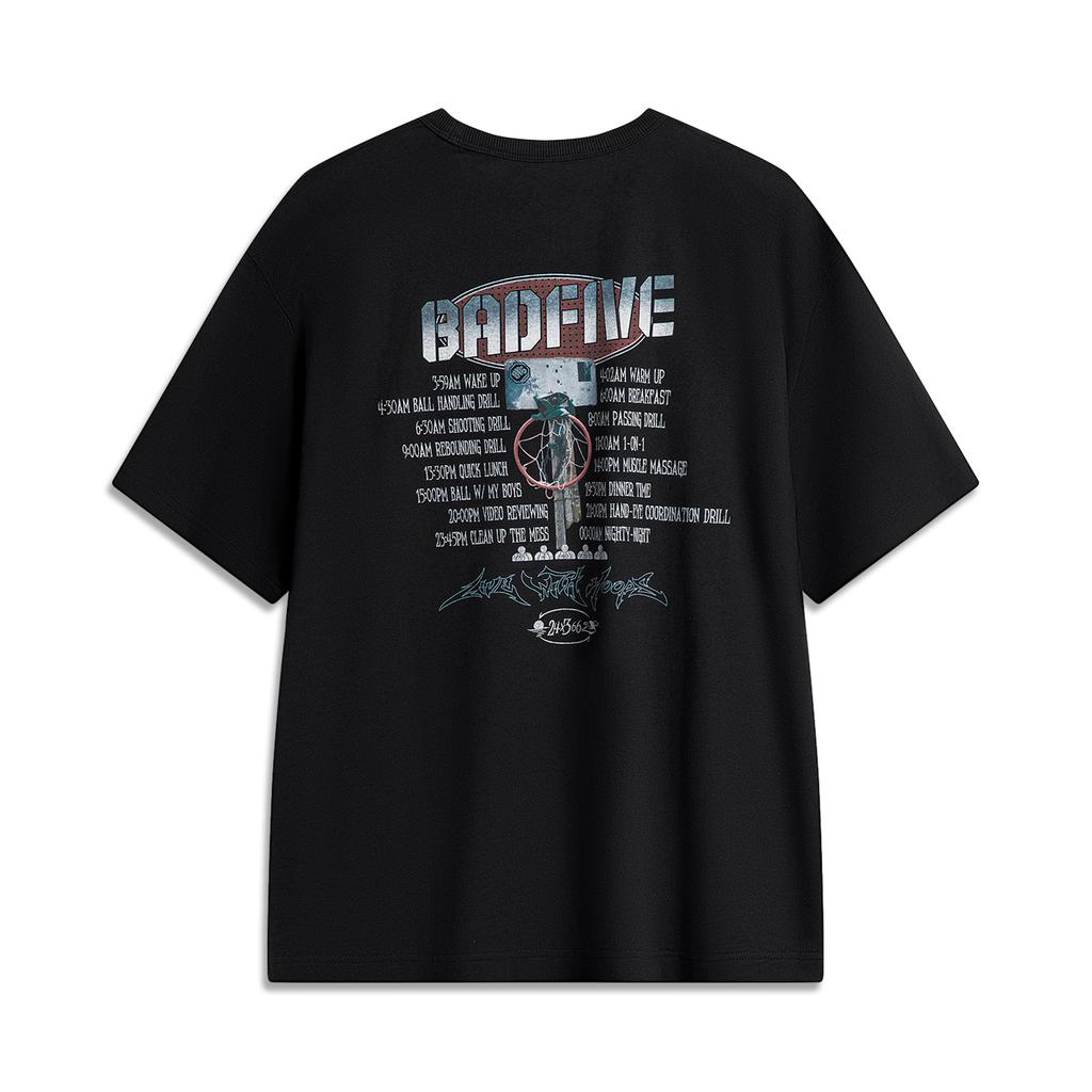 Li Ning Badfive Basketball Series Letter Print Loose Round Neck Short Sleeve T-Shirt Men Tops Black AHSU149-2