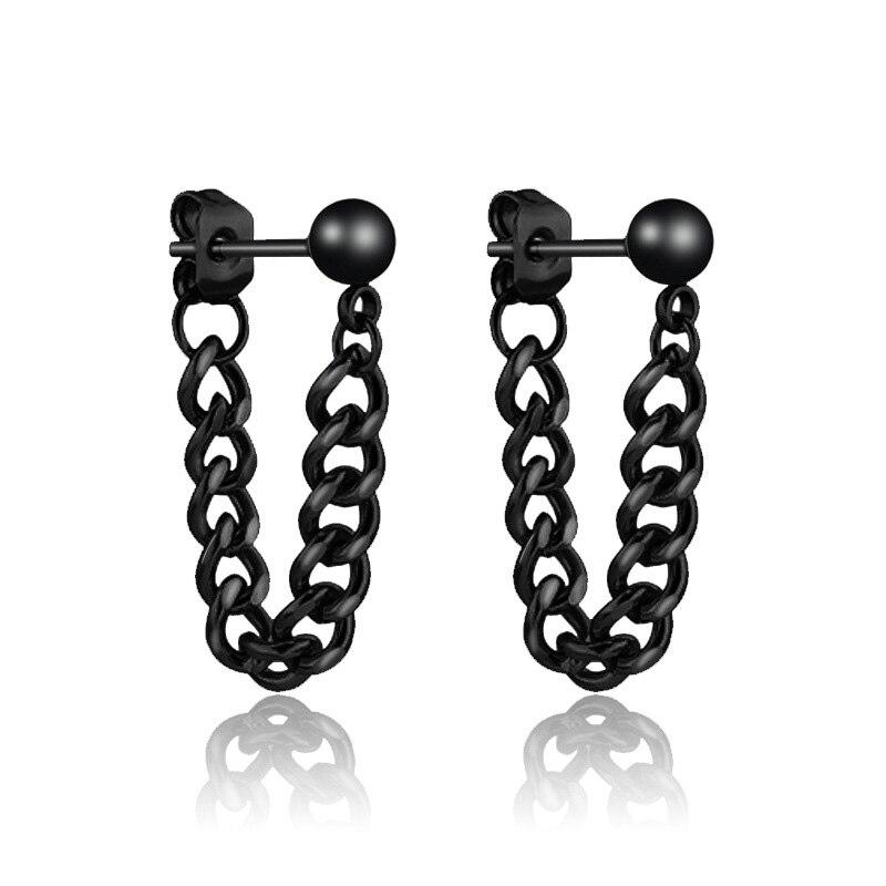2Pcs Black Silver Small Steel Ball Stud Earrings Titanium Steel Chain Stud Earrings