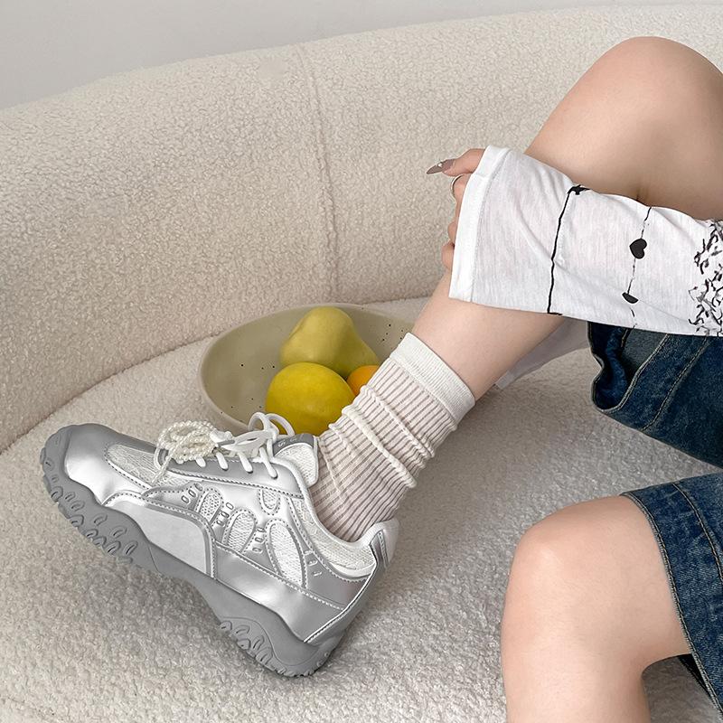 Silver Ballet Style Small Man Inner Height Increase Moral Training Shoes Women's 2025 New Summer Advanced Sense Versatile White Shoes