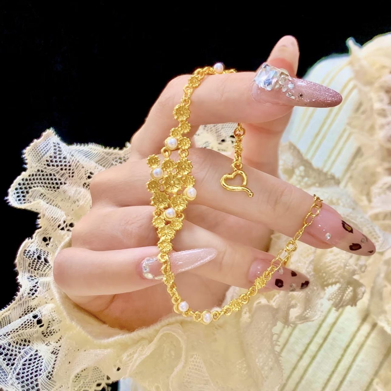 Skin Brightening Monet Water Lily Bracelet Niche Light Luxury for Women 24K Gold AU999, Brightens Complexion 16-21cm золотой
