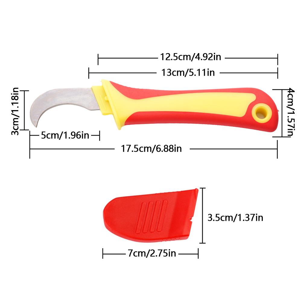 Insulated Knife Electricians Wire Stripper Cable Stripping Snips Straight Curved Blade Rubber Handle Peeling Hand Tool