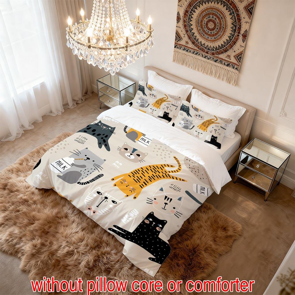 Cute Cat Duvet Cover Set Multi Size Quilt Cover Queen Size Bedroom Bedding Decoration Machine Washable Adult Boy Girl Bedroom Decor