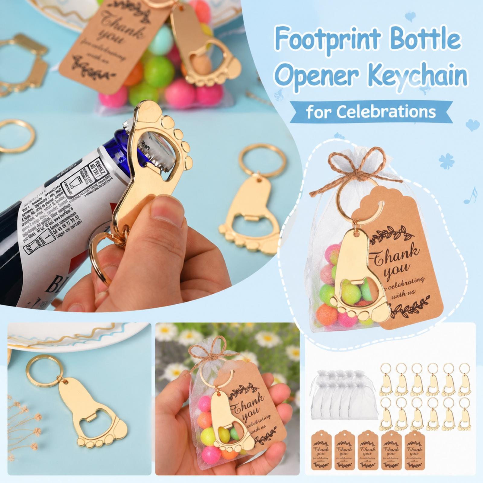 Footprint Shaped Keychain Bottle Opener with Mesh Drawstring Bag Footprint Design Metal Keyring Functional Bottle Opener one size золотой