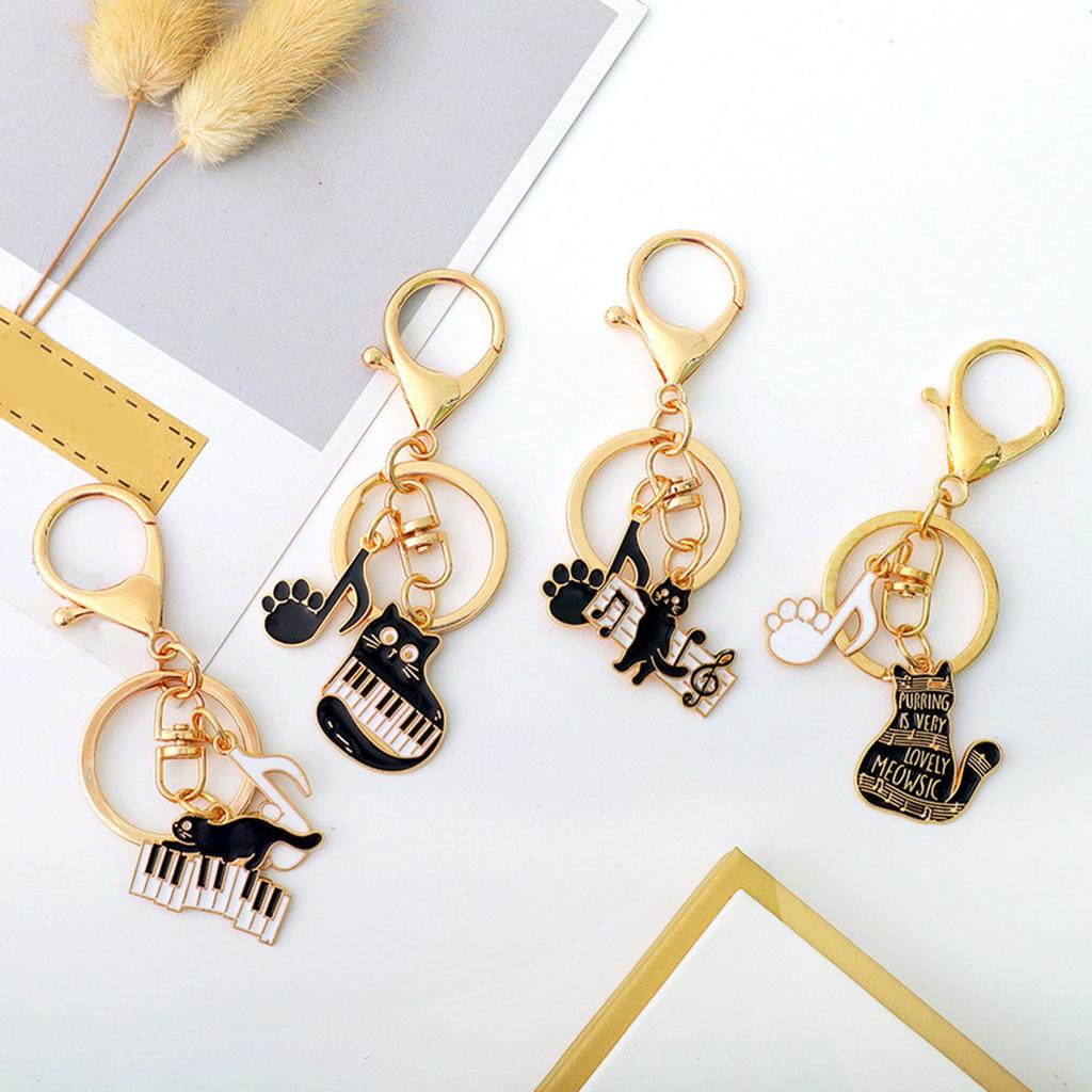 Schlüsselanhänger mit Klaviermotiv und Katzenmotiv, kreativer Auto-Schlüsselanhänger mit Musiknote, Schlüsselanhänger zum Aufhängen, Taschenanhänger für Damen