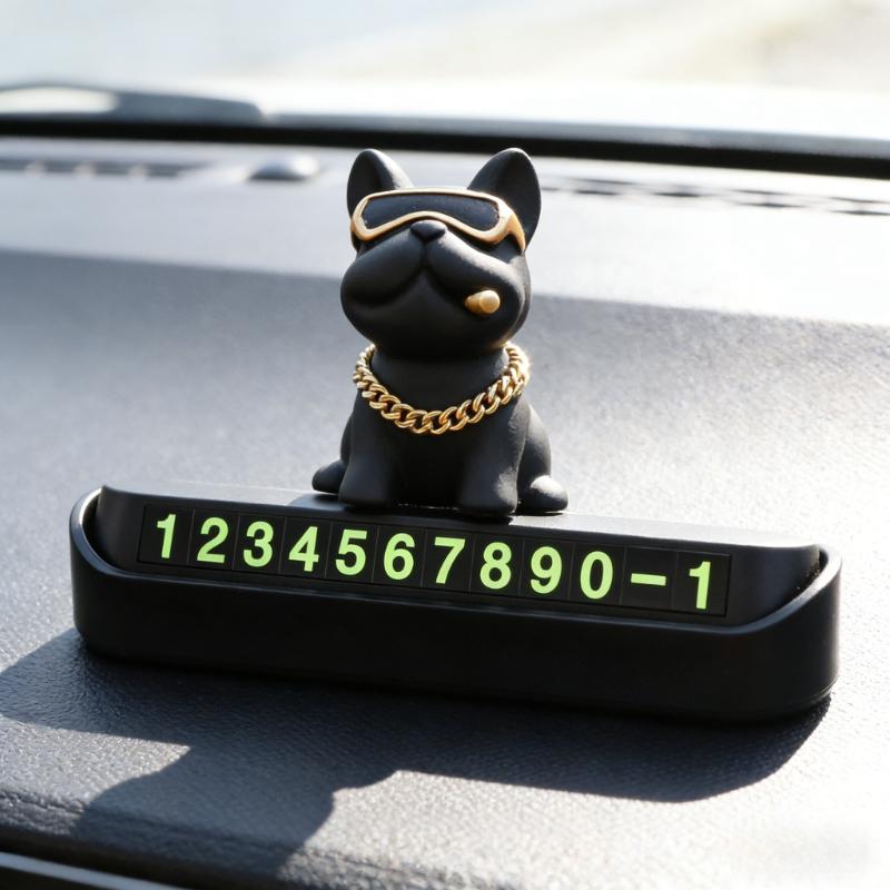 Creative Geometric French Bulldog Car Phone Holder - Stylish Temporary Parking Sign with License Plate, Available In Red or Black, Includes