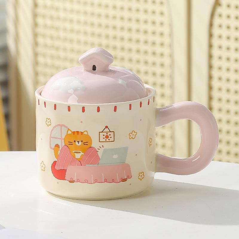 

Милая мультяшная керамическая кружка с крышкой, кофейная кружка, офисная кружка для воды, кружка для завтрака, сувенирная подарочная коробка 400ML