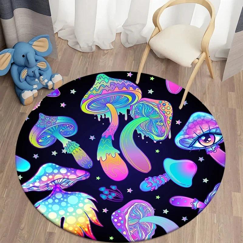 Psychedelisch Paddenstoel Rond Tapijt Boho Paddenstoelen Vloerkleed voor Huis Woonkamer Kinderkamer Decoratie Antislip Cirkel Vloermat