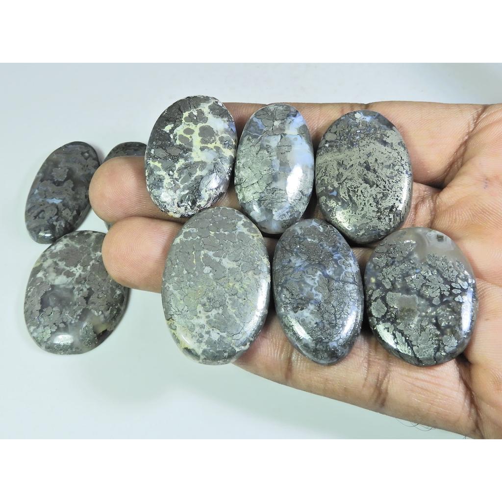 394Cts. Natural Marcasite Oval Shape Cabochon Loose Gemstone 09 Pcs Lot C-321