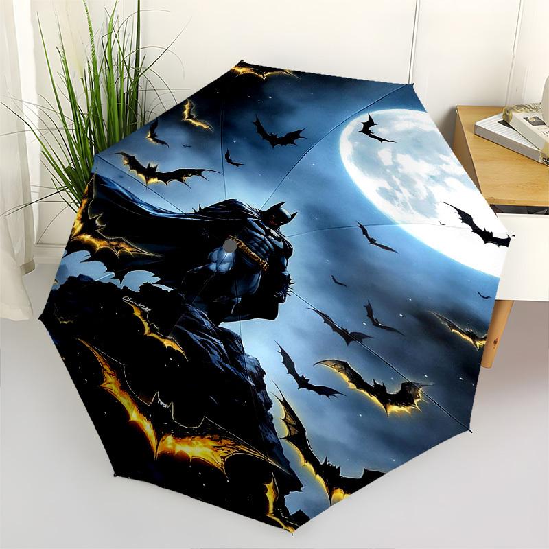 1pc Batman, Full Moon Automatic Folding Umbrella - Compact 8-Rib Design, Durable Plastic & Iron1469L