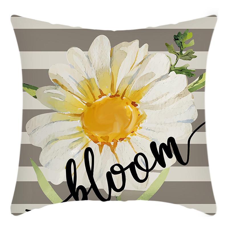 New Green Plant Letter Print Daisy Chrysanthemum Print Pillow Home Sofa Cushion Cover