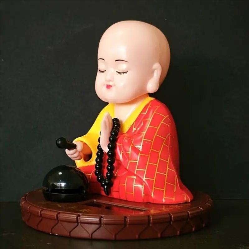 Shaking Monk Sculpture Solar Powered Car Decors Ceramic Decorative Figurine Symbolizing Fortune And Wisdoms