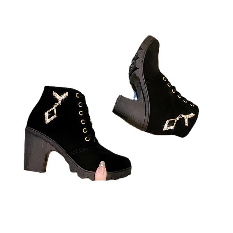 Neue personalisierte vielseitige hochhackige kurze Stiefel, Frühlings- und Herbst-Nude-Stiefel, Martin-Stiefel für Damen, Stiefel im britischen Stil für Damen