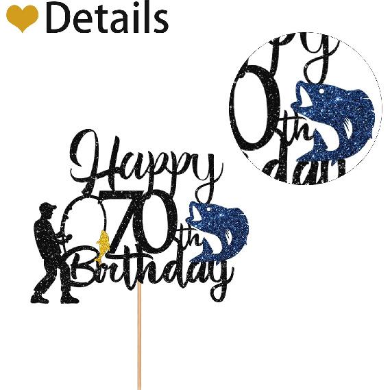Fishing 70th Birthday Cake Topper, Fish Happy 70th Birthday Cake Topper for Men, Fishing Enthusiast 70th Party Decoration, Men's 70th Birthday Party