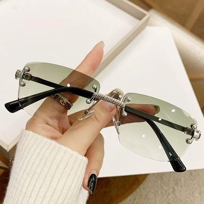 Vintage Rivet Metal Rimless Sunglasses Women For Men Square Sun Glasses Punk Luxury Brand Designer Popular Gradient Eyewear