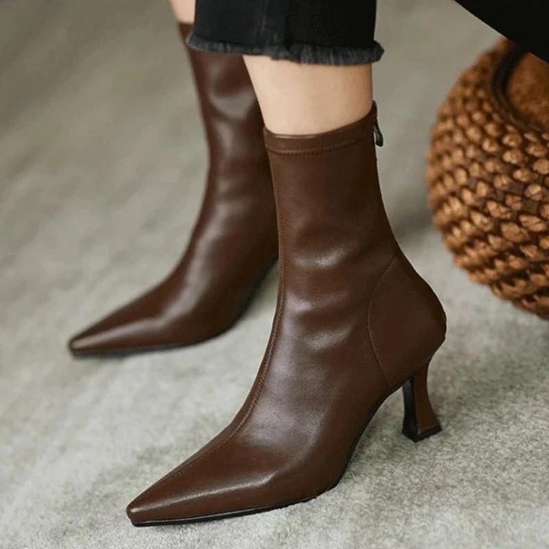 High Heels Women Ankle Boots Pointed Toe Designer Elegant Leather Shoes 2025 Trend Winter Fashion Pumps Chelsea Botas De Mujer