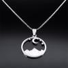 Moon Star Desert Scenery Necklace for Women Men Stainless Steel Silver Color Mountain Necklaces Jewelry Collier Femme N7242S02