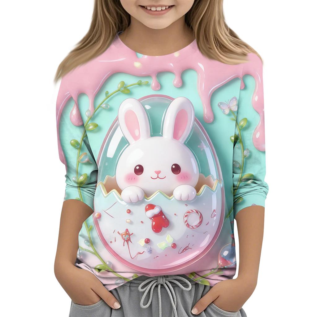 Children's Seven Quarter Sleeve Easter Print Round Neck Print Casual Top