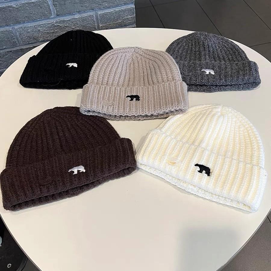 Ripped Wool Hat for Women In Autumn and Winter Versatile Warm Knitted Hat Showing Face Small Embroidery Polar Bear Ear Protection Cold Hat Men