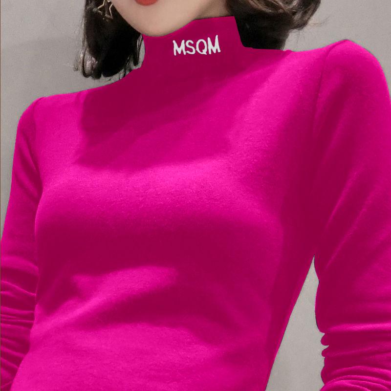 Gesticktes halbes Rollkragen-Bottom-Shirt Herbst und Winter koreanische Version langärmeliges T-Shirt Damen Slim Top