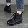 Johnature Vintage Cowhide Handmade Short Boots Genuine Leather Lace Up Round Toe Soft Soled Boots Women's Shoes