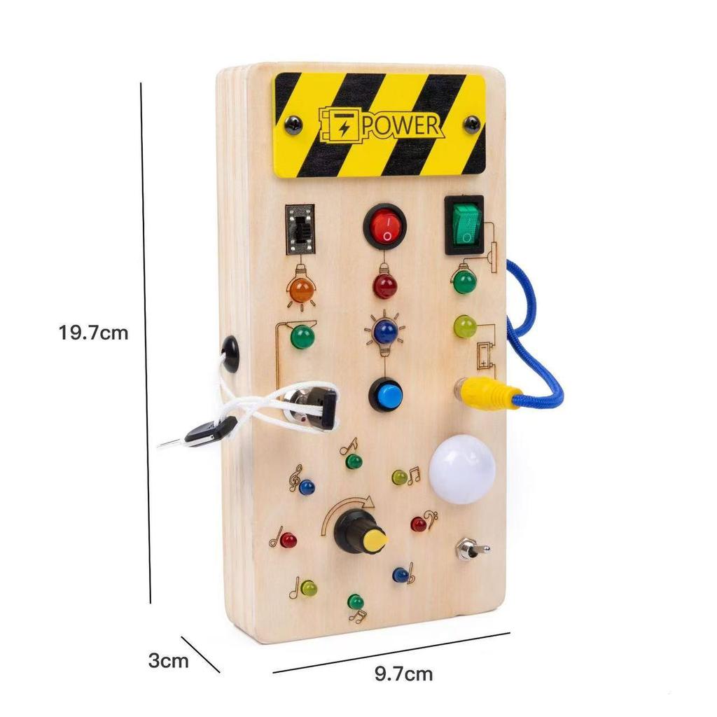 Interactive LED Wooden Busy Board: Children's Early Education Toy with Switches & Sockets