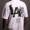 Men's Barbed Wire Wolf Head Print Tee, Gothic Streetwear Oversized T-Shirt with Front & Back Design