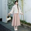 Dámský zimní čínský retro vyšívaný oblek Tang s kožešinovým límcem a čajový set Hanfu