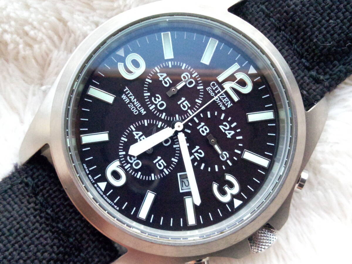 [Б/У] CITIZEN Eco-Drive Хронограф AT0660-64E Титановые Мужские Часы Военного Стиля Отличное Состояние