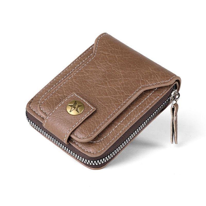 Vintage Liten Herrplånbok PU-läder Kort Plånbok Herr Spänne Dragkedja Kuvertplånbok Enfärgad