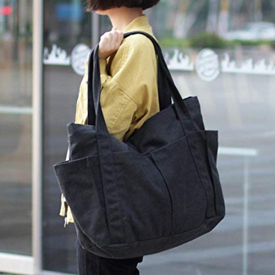 LeafIn Canvas Tote Bag, Large Capacity, A4 Size, Men's and Women's Eco Bag, Solid Color, Stylish and Durable Shoulder Bag, Perfect for Commuting,