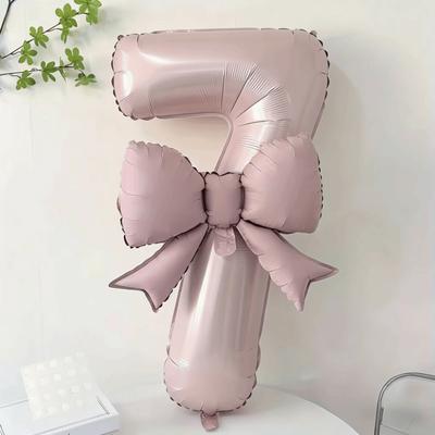 New 40 Inch Number Digital 0-9 Balloon Cream Pink Anniversary Decoration Foil Balloons with Bowknot Birthday Party Balloons