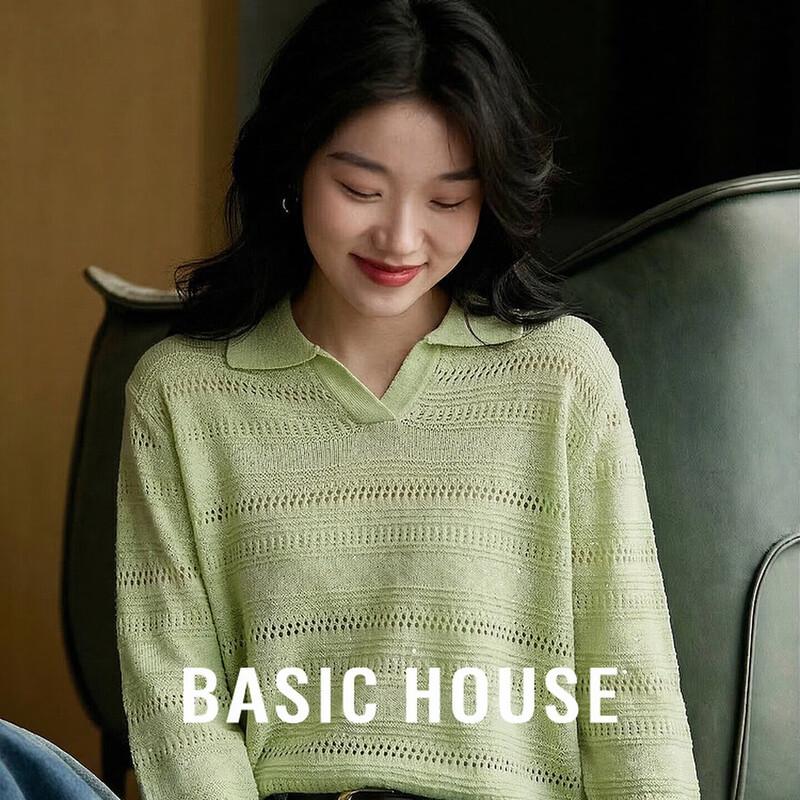 Basic House Women s Hollow Sequin Knit Polo Shirt L (110-145 lbs)
