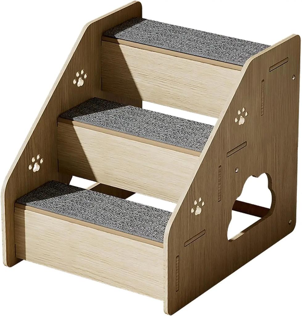 Eco-Friendly Wooden Pet Stairs - Dog Steps with Anti-Slip Diamond Treads & Adjustable Height for Beds/Couches