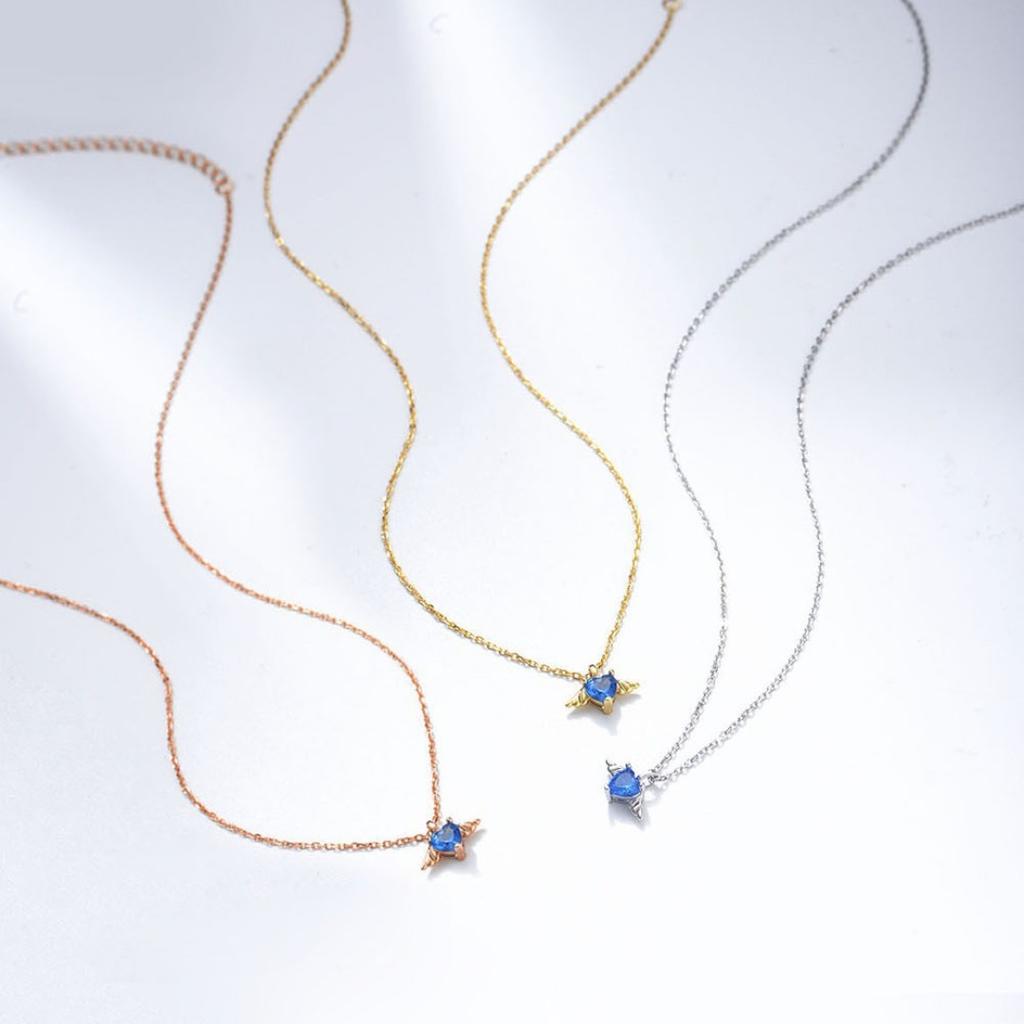 Silver angel wings necklace female Internet celebrity versatile niche design sense wings heart zircon pendant clavicle chain