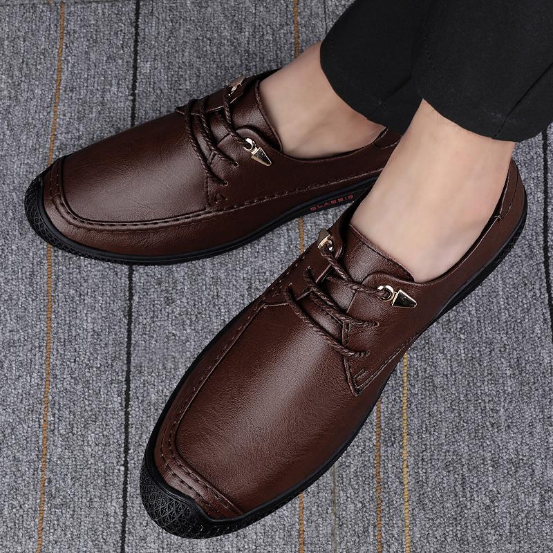 Fashion Men's Genuine Leather Oxford Shoes Comfortable Walking Shoes Anti-Slip Sole Formal Office Dress Shoes Men Fashion Lace-Up Flats