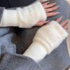 Women Soft Warm Plush Knitted Fingerless Gloves Wrist Warm Winter Outdoor Work School Casual Half Finger Gloves Winter Gloves