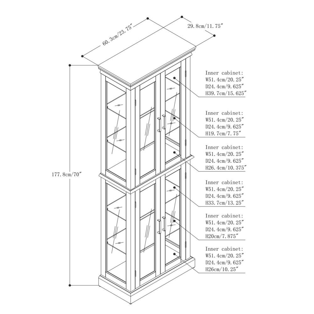 US STOCKLighted Corner Display Curio Cabinet With Adjustable Tempered Glass Shelves 70" Tall Curio Storage Cabinet With 6 ShelF