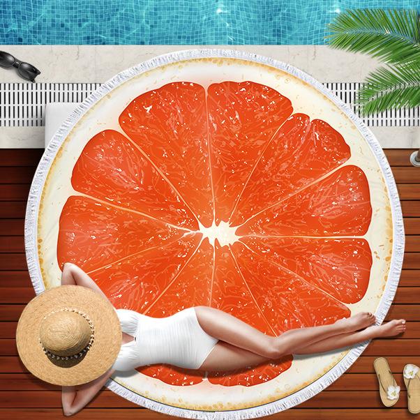 Watermelon Orange Microfiber Round Beach Towel Fruit Theme Shower Bath Towel Summer Swimming Circle Towels Yoga Mat With Tassel
