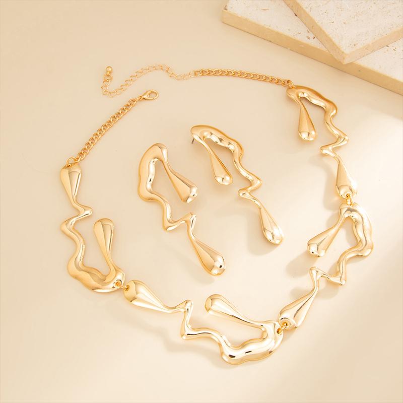 Retro Irregular Necklace Earrings Jewelry Set Fashion Personality Lava Style Necklace